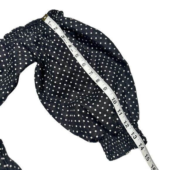 WeWoreWhat | Women | 100% Linen Black Polka Dot Smocked Short Romper | Large - Picture 7 of 16